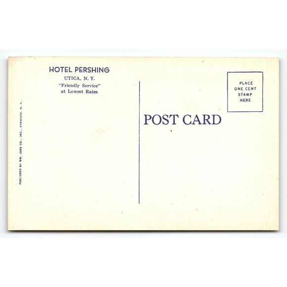 Vintage Linen Postcard Hotel Pershing Utica NY 1930s WPA Era - Picture 2 of 2